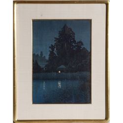 Kawase Hasui, Night Rain at Omiya, Woodblock