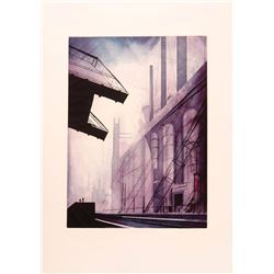 Eyvind Earle, Factory, Aquatint Etching