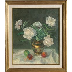 Adela Smith Lintelmann, White Flowers Still Life, Oil Painting