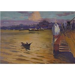 American Landscape Oil on Board Framed