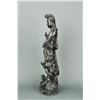 Image 7 : 19th C. Chinese Carved Wood Guanyin Silver Inlaid