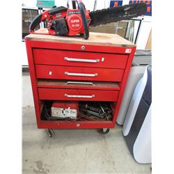 Rolling metal shop cart with drawers & contents
