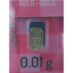 2 x .995 Fine Gold Bullion Bars  - 0.01 grams each