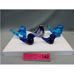 5 Art glass birds - 4 signed