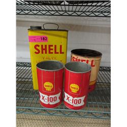 4 Vintage Shell oil & grease cans