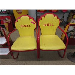 Pair of vintage metal chairs with Shell logo