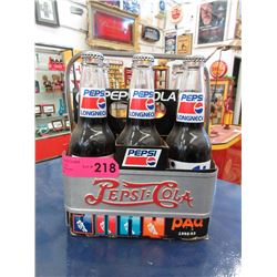6 Pepsi Cola long neck bottles in carrying case