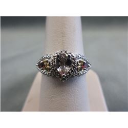 Morganite, Diamond & Rhodolite Ring