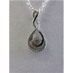New Sterling Silver Diamond Cluster Necklace