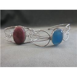 2 Cuff style Bracelets set w/ Genuine Gemstones