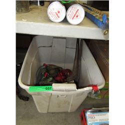 Tote of ratchet straps, tie downs & cinches