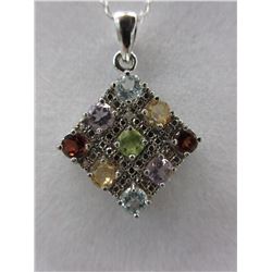 Sterling Silver Multi-gemstone & Diamond Necklace