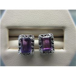 New Emerald Cut Amethyst & Diamond Earrings