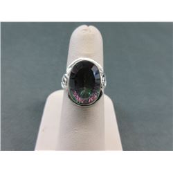 10 CT Oval Cut Mystic Topaz Ring - Bezel Set