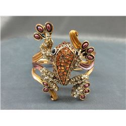 Gold Tone Crystal Studded Frog Bangle Bracelet