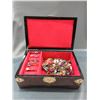 Image 2 : Lacquered Wood Oriental Motif Box & Contents