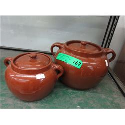 2 "Sunburst" bean pots with lids