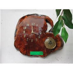 Lacquered Burl wood clock with barometer