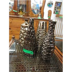 4 Glazed ceramic vases - gold tone