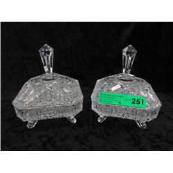 Pair of footed crystal dishes with lids