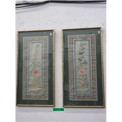 Pair of framed silk embroidered panels