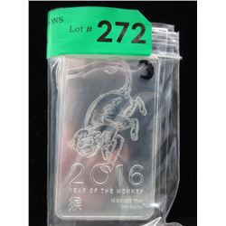 2016 Year of the Monkey 10 Troy Oz. Silver Bar
