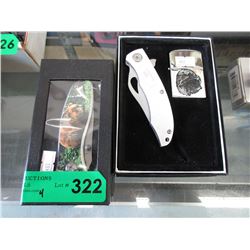 4 New folding knives - 2 with lighters