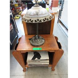 Vintage magazine table, lamp & LP records
