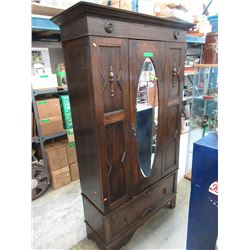English oak mirror front wardrobe