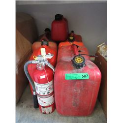 4 Jerry cans & a fire extinguisher
