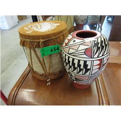 Children's drum & hand painted vase
