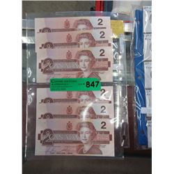 6 Canadian 1986 $2 Banknotes