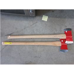 2 New Double Bladed Axes with Hickory Handles