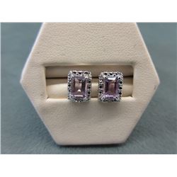 New - Emerald Cut Amethyst & Diamond Stud Earrings