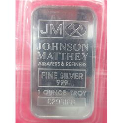 .999 Fine Silver Johnson Matthey Bar - 1 oz.