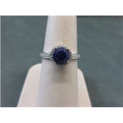 Blue Sapphire & Diamond Solitaire Ring