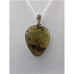 Huge - .925 Sterling Silver Amber Pendant & Chain