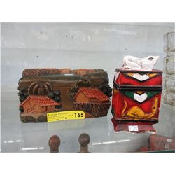 2 Vintage carved painted folk art boxes