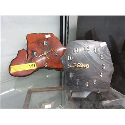 1 Burl wood & 1 stone clock - used