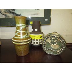 3 Mid-Century pottery vases