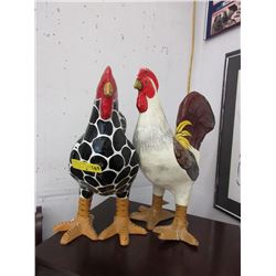 2 Paper Mache roosters - used