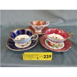 3 Vintage bone china teacup & saucer sets