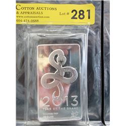 10 Troy Oz. 2013 Year of the Snake Silver Bar