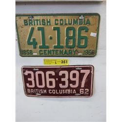1958 & 1962 BC license plates