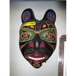 Carved  & painted cedar wall  mask