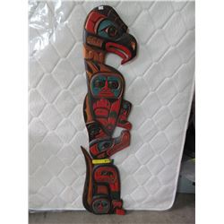 Carved cedar totem plaque