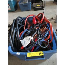 Tote of battery cables - used