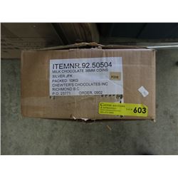 10 KG box of silver foil chocolate coins