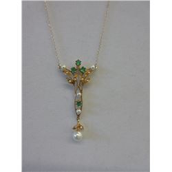 Estate - 14KT Gold and Gemstone Lavaliere Necklace
