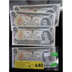 4 Canadian $1 bills w/ consecutive serial numbers